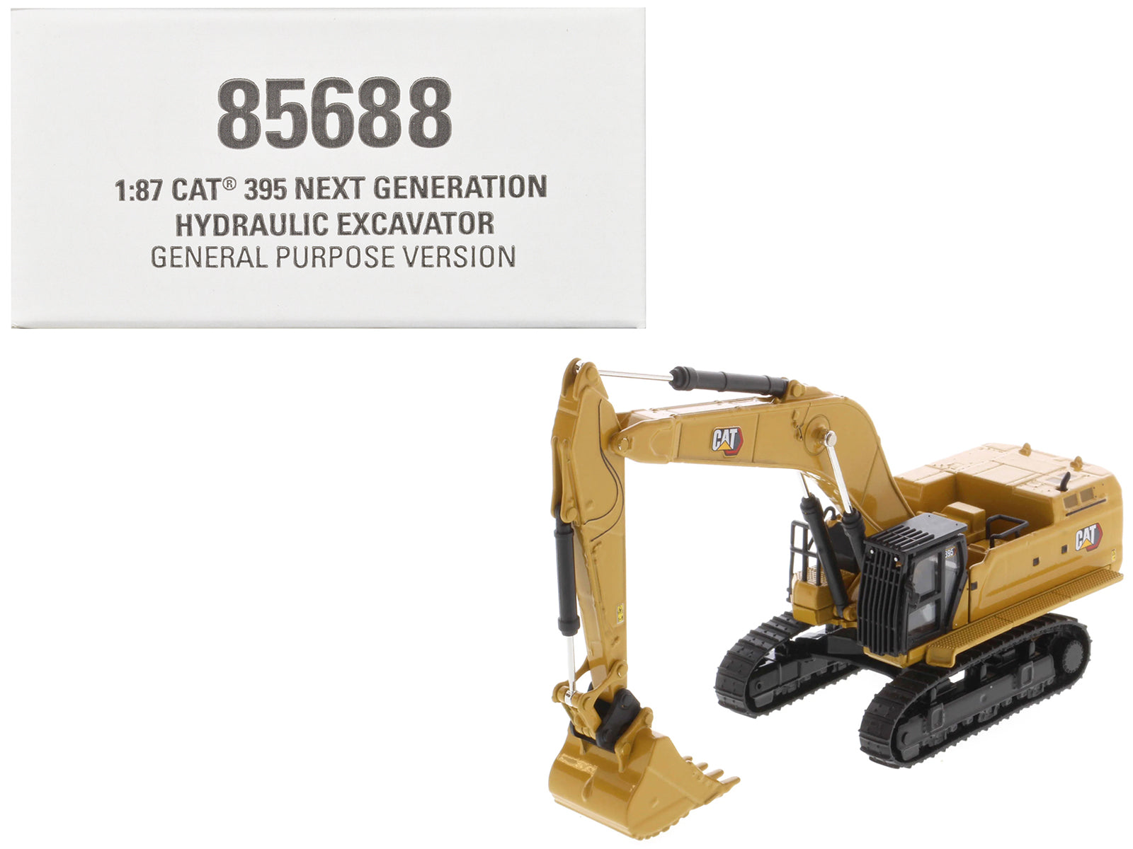 CAT Caterpillar 395 Next-Generation Hydraulic Excavator (General Purpose Version) Yellow with Additional Tools "High Line Series" 1/87 (HO) Diecast Model by Diecast Masters-DiecastModeler.com