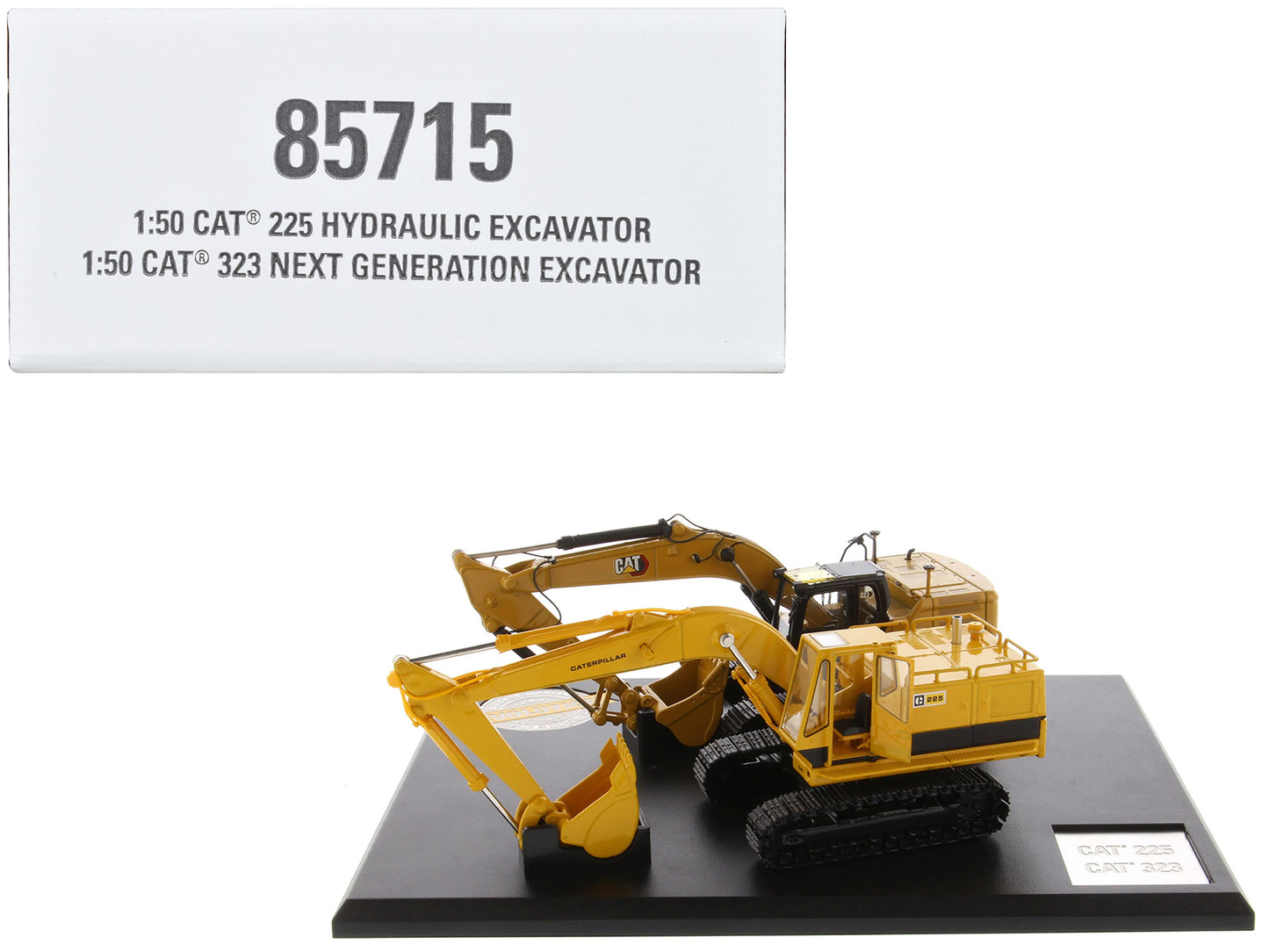 CAT Caterpillar 225 Hydraulic Escavator and CAT Caterpillar 323 Next Generation Hydraulic Escavator Set of 2 pieces "Evolution Series" 1/50 Diecast Models by Diecast Masters-DiecastModeler.com