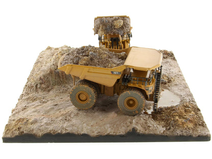 CAT Caterpillar 994K Wheel Loader and 797 Mining Truck Yellow (Weathered) Set of 2 Pieces "Weathered Series" 1/125 Diecast Model by Diecast Masters