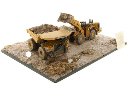 CAT Caterpillar 994K Wheel Loader and 797 Mining Truck Yellow (Weathered) Set of 2 Pieces "Weathered Series" 1/125 Diecast Model by Diecast Masters