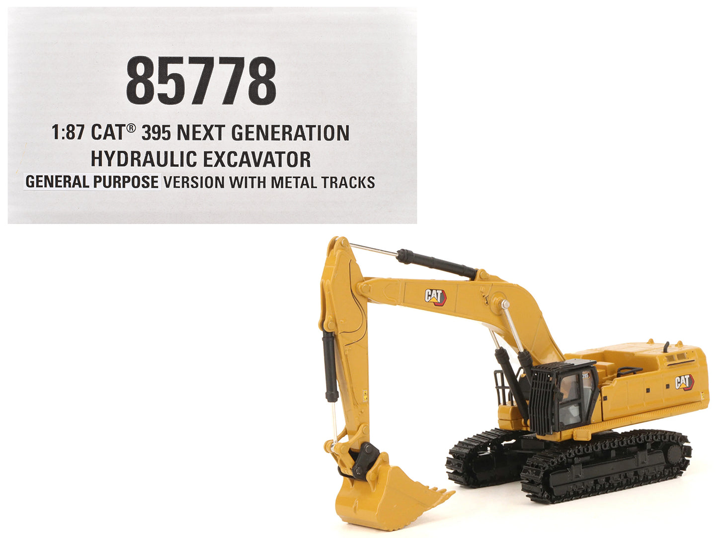 CAT Caterpillar 395 Next-Generation Hydraulic Excavator (Mass Excavator Version) Yellow with Additional Tools "High Line Series" 1/87 (HO) Diecast Model by Diecast Masters-DiecastModeler.com