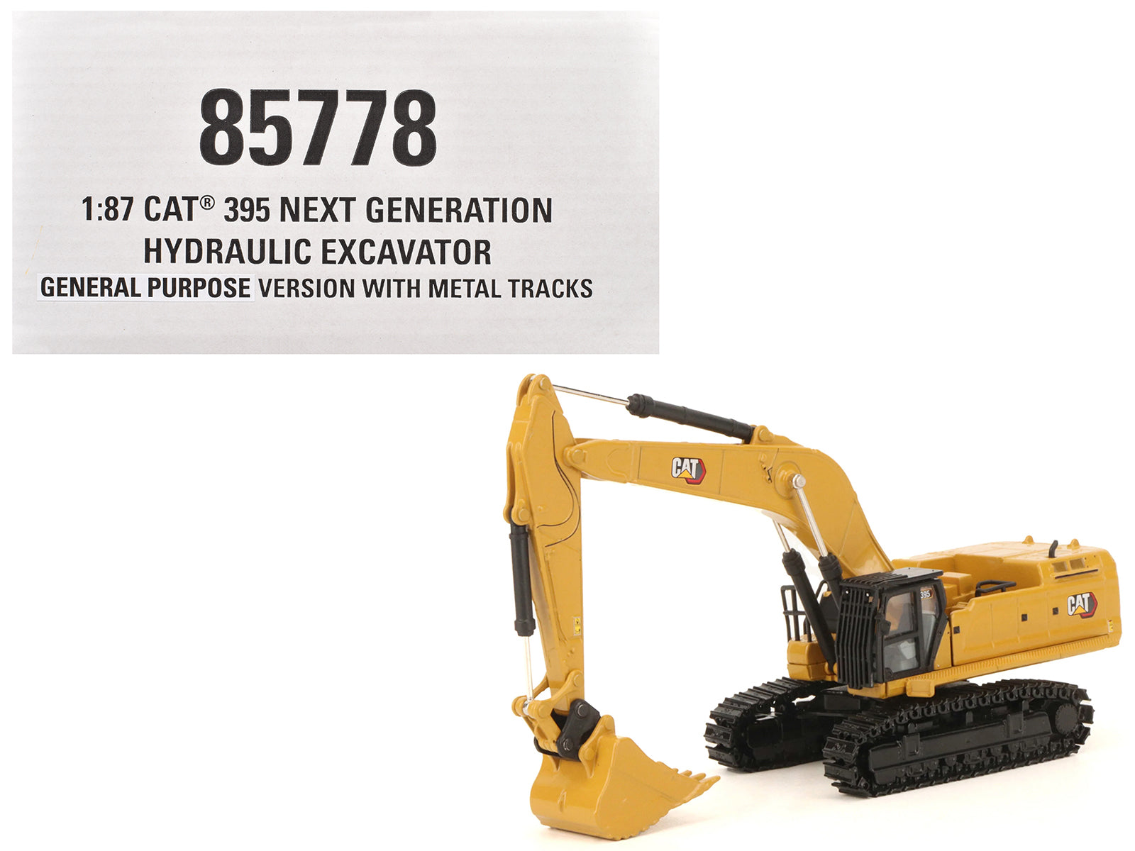 CAT Caterpillar 395 Next-Generation Hydraulic Excavator (Mass Excavator Version) Yellow with Additional Tools "High Line Series" 1/87 (HO) Diecast Model by Diecast Masters-DiecastModeler.com
