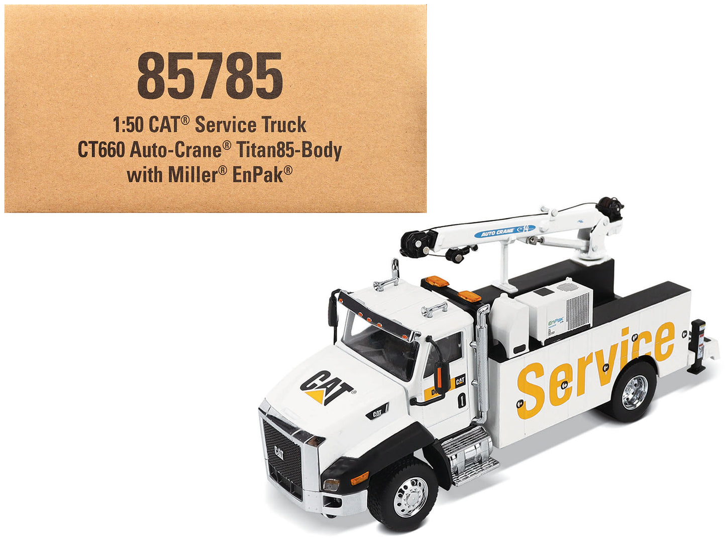CAT Caterpillar CT660 Auto-Crane Titan 85 Truck with Miller EnPak White "Transport Series" 1/50 Diecast Model by Diecast Masters-DiecastModeler.com