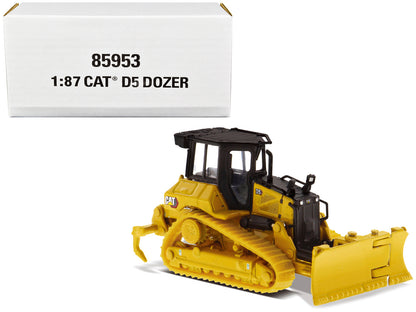 CAT Caterpillar D5 Track-Type Dozer Yellow with Fine Grading Undercarriage and Foldable Blade "High Line Series" 1/87 (HO) Scale Diecast Model by Diecast Masters-DiecastModeler.com