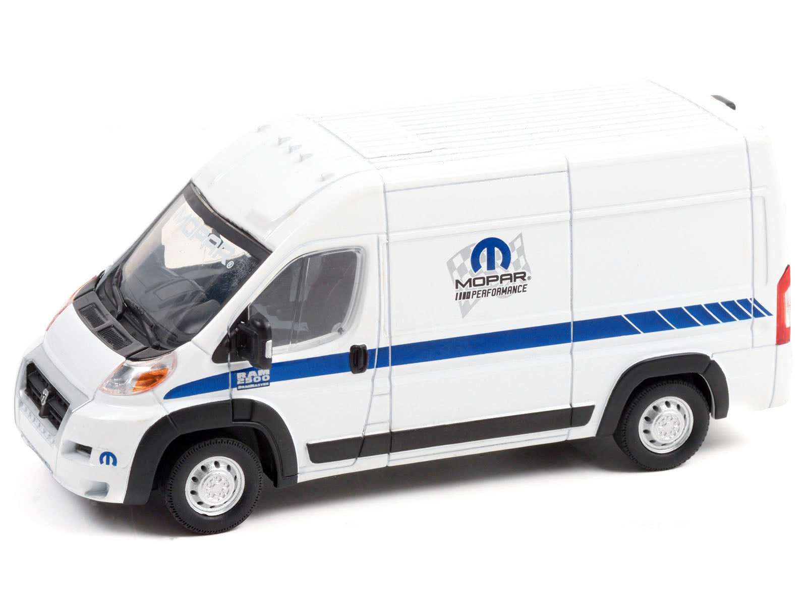 2018 RAM ProMaster 2500 Cargo High Roof Van "MOPAR Performance" White with Blue Stripes 1/43 Diecast Model Car by Greenlight-DiecastModeler.com