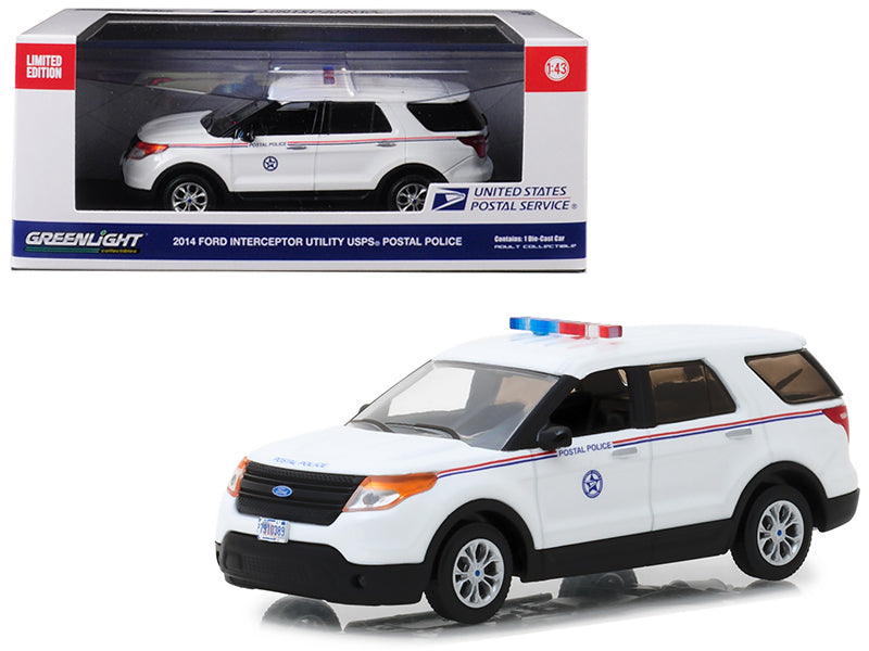 2014 Ford Interceptor Utility Postal Police "United States Postal Service" (USPS) White 1/43 Diecast Model Car by Greenlight-DiecastModeler.com