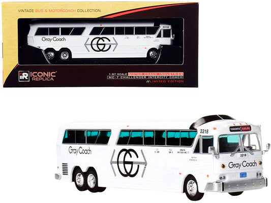MCI MC-7 Challenger Intercity Coach Bus White "Gray Coach" Toronto - Guelph (Canada) "Vintage Bus & Motorcoach Collection" 1/87 (HO) Diecast Model by Iconic Replicas-DiecastModeler.com