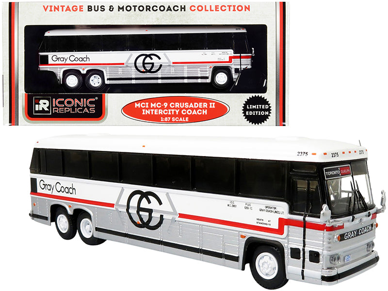 1980 MCI MC-9 Crusader II Intercity Coach Bus "Toronto - Guelph" Ontario (Canada) "Gray Coach" "Vintage Bus & Motorcoach Collection" 1/87 (HO) Diecast Model by Iconic Replicas-DiecastModeler.com