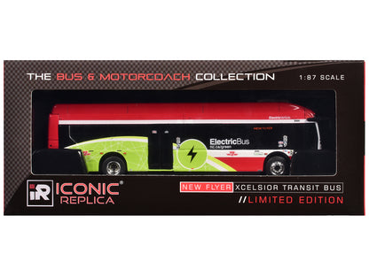 New Flyer Xcelsior Charge NG Electric Transit Bus "TTC (Toronto Transit Commission)" Red and Green with White Stripes "The Bus & Motorcoach Collection" 1/87 (HO) Diecast Model by Iconic Replicas