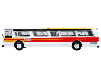 Flxible 53102 New Look Transit Bus "San Francisco MUNI - Landor Scheme" White with Red and Yellow Stripes "Vintage Bus & Motorcoach Collection" Limited Edition 1/87 (HO) Diecast Model by Iconic Replicas