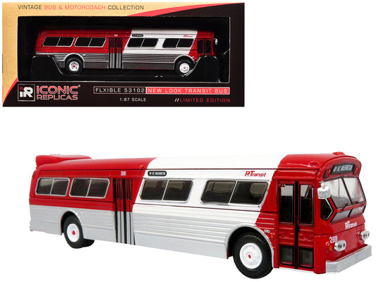 Flxible 53102 New Look Transit Bus "Pittsburgh Area Transit" Red and White "Vintage Bus & Motorcoach Collection" Limited Edition 1/87 (HO) Diecast Model by Iconic Replicas-DiecastModeler.com