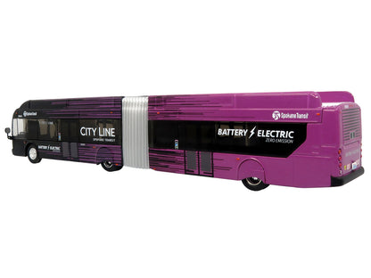 New Flyer Xcelsior XE60 Articulated Transit Bus "Spokane Transit City Line" Black and Purple "The Bus & Motorcoach Collection" Limited Edition 1/87 (HO) Diecast Model by Iconic Replicas