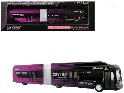 New Flyer Xcelsior XE60 Articulated Transit Bus "Spokane Transit City Line" Black and Purple "The Bus & Motorcoach Collection" Limited Edition 1/87 (HO) Diecast Model by Iconic Replicas