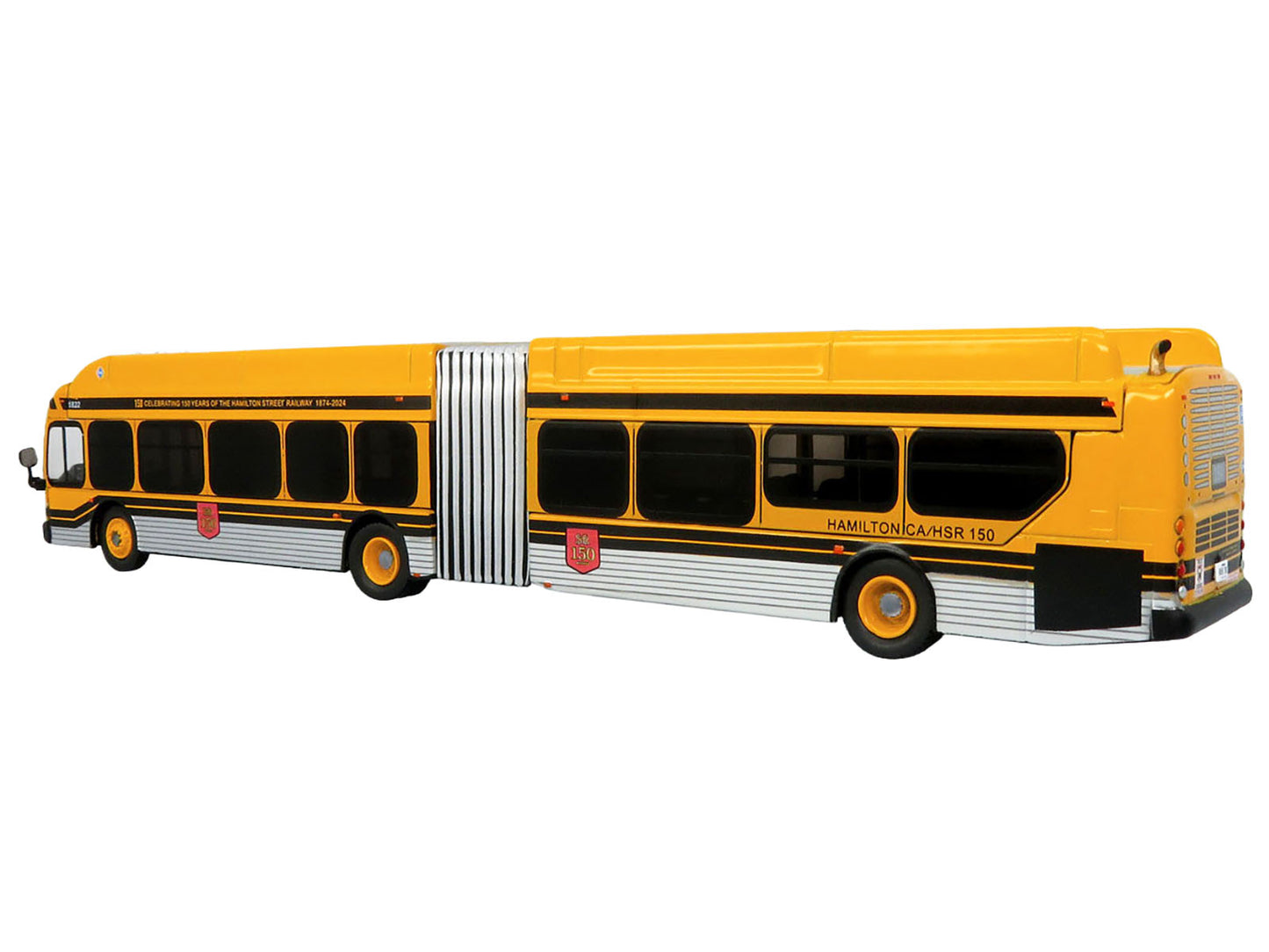New Flyer Xcelsior XE60 Articulated Transit Bus "Hamilton Street Railway - 150th Anniversary" Yellow with Black Stripes "The Bus & Motorcoach Collection" Limited Edition 1/87 (HO) Diecast Model by Iconic Replicas