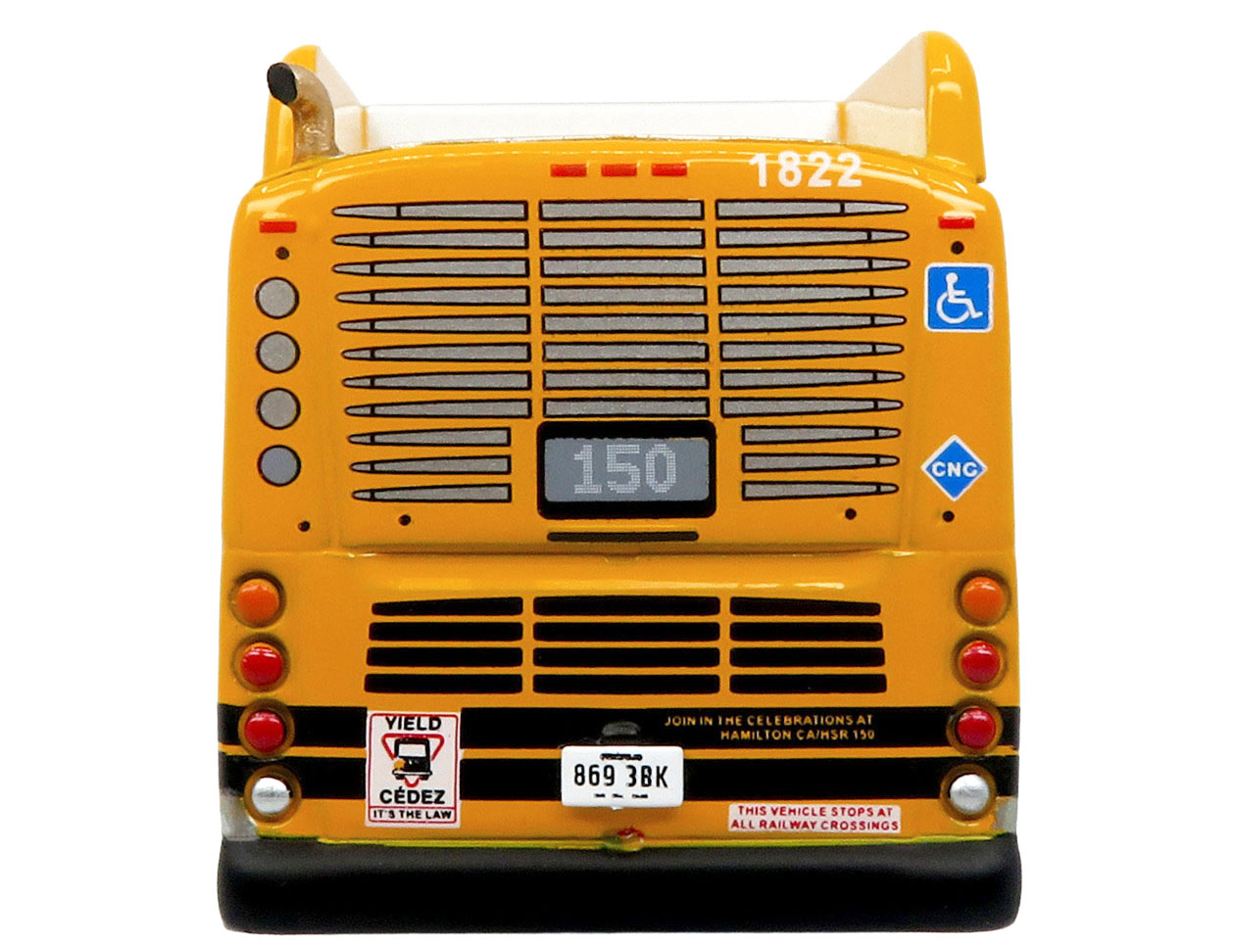 New Flyer Xcelsior XE60 Articulated Transit Bus "Hamilton Street Railway - 150th Anniversary" Yellow with Black Stripes "The Bus & Motorcoach Collection" Limited Edition 1/87 (HO) Diecast Model by Iconic Replicas