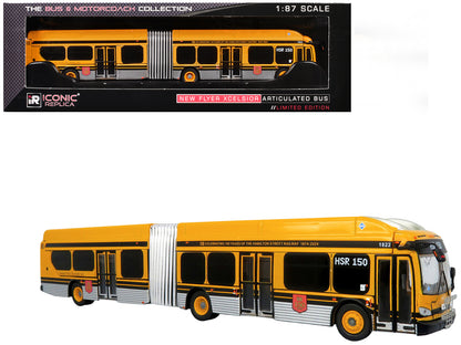 New Flyer Xcelsior XE60 Articulated Transit Bus "Hamilton Street Railway - 150th Anniversary" Yellow with Black Stripes "The Bus & Motorcoach Collection" Limited Edition 1/87 (HO) Diecast Model by Iconic Replicas