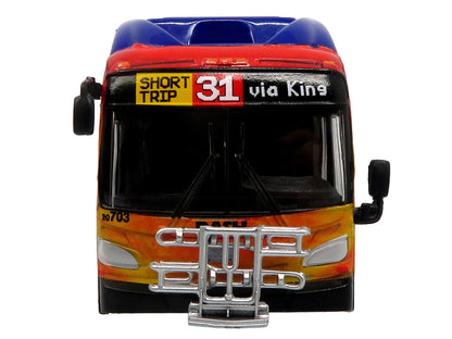 New Flyer Xcelsior XN40 Transit Bus "DASH Pride Livery" Blue with Rainbow Graphics "The Bus & Motorcoach Collection" Limited Edition 1/87 (HO) Diecast Model by Iconic Replicas