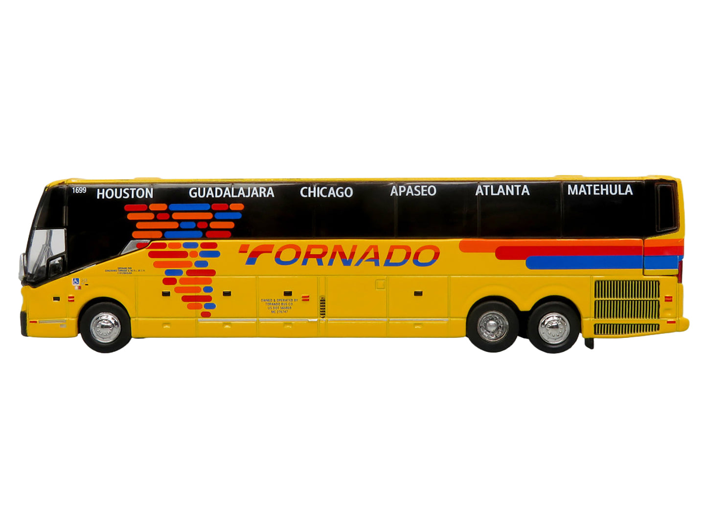 Prevost H3-45 Coach Bus "Tornado Bus Company" Yellow with Graphics Limited Edition 1/87 (HO) Diecast Model by Iconic Replicas