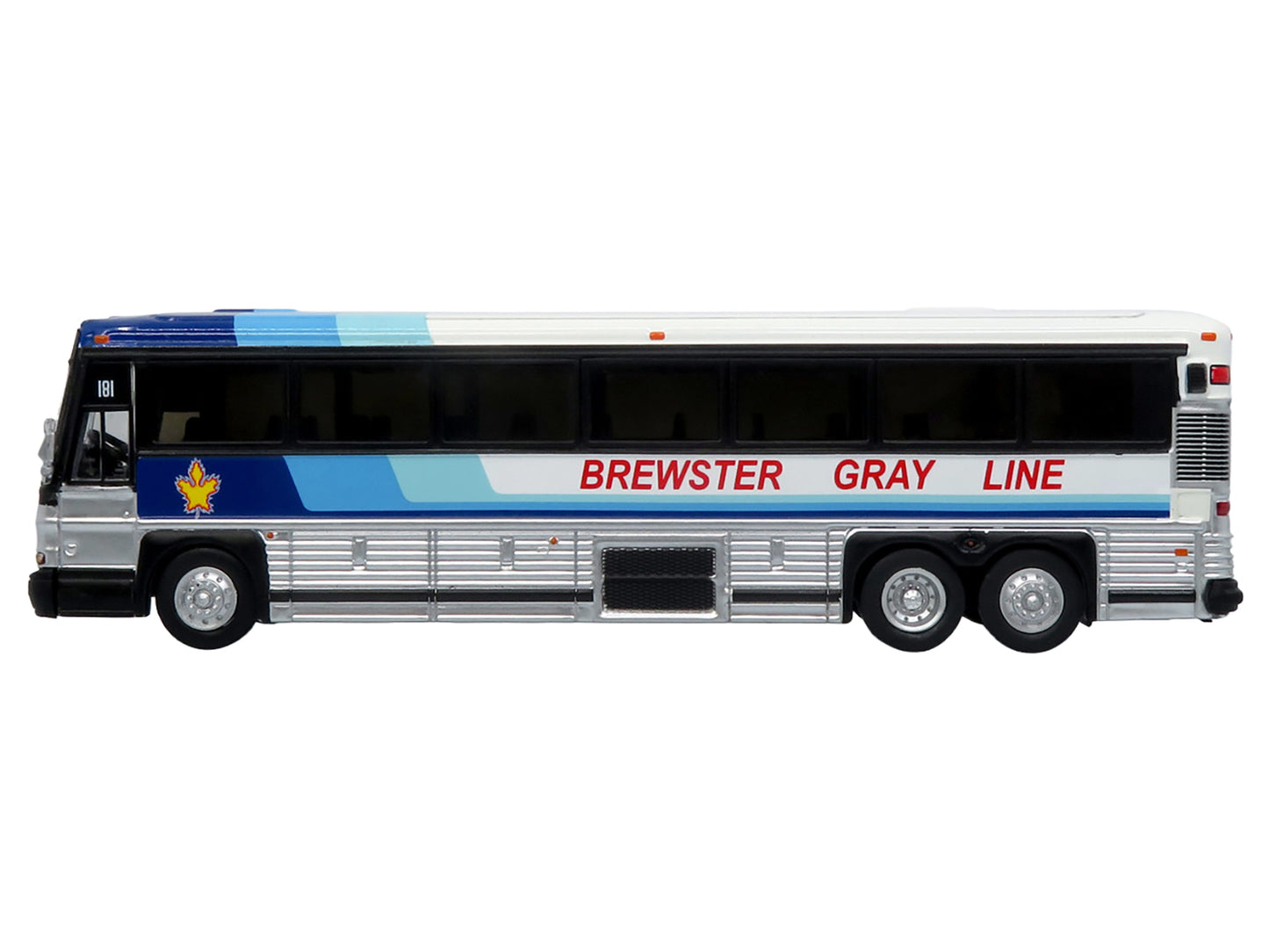 2001 MCI D4000 Coach Bus "Brewster Gray Line" White with Blue Stripes "Vintage Bus & Motorcoach Collection" Limited Edition to 504 pieces Worldwide 1/87 (HO) Diecast Model by Iconic Replicas
