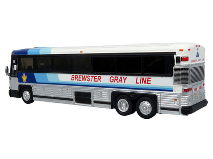 2001 MCI D4000 Coach Bus "Brewster Gray Line" White with Blue Stripes "Vintage Bus & Motorcoach Collection" Limited Edition to 504 pieces Worldwide 1/87 (HO) Diecast Model by Iconic Replicas