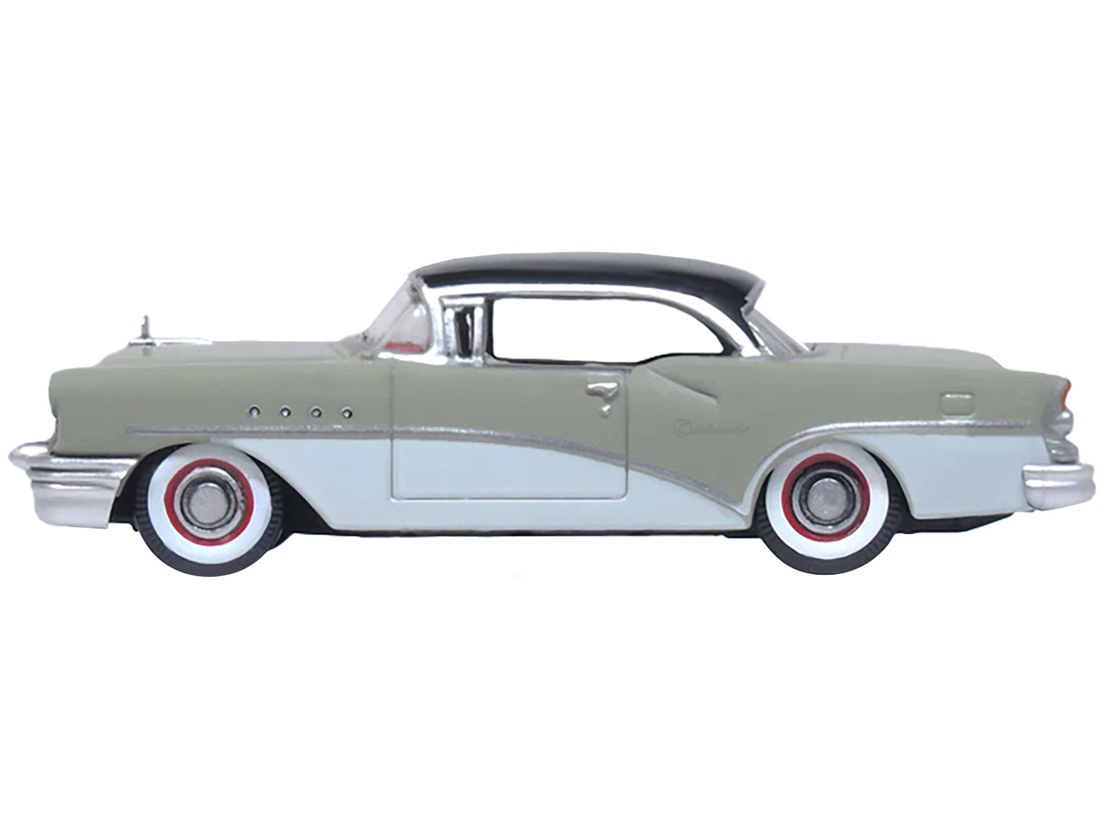 1955 Buick Century Windsor Gray and Dover White with Carlsbad Black Top 1/87 (HO) Scale Diecast Model Car by Oxford Diecast-DiecastModeler.com