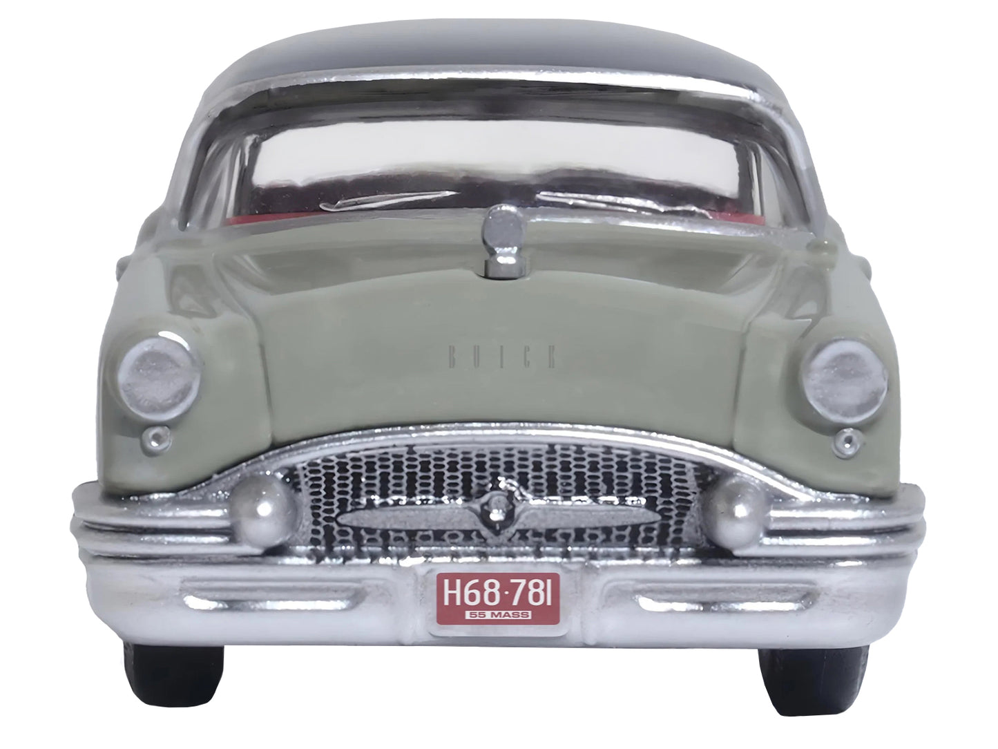 1955 Buick Century Windsor Gray and Dover White with Carlsbad Black Top 1/87 (HO) Scale Diecast Model Car by Oxford Diecast-DiecastModeler.com