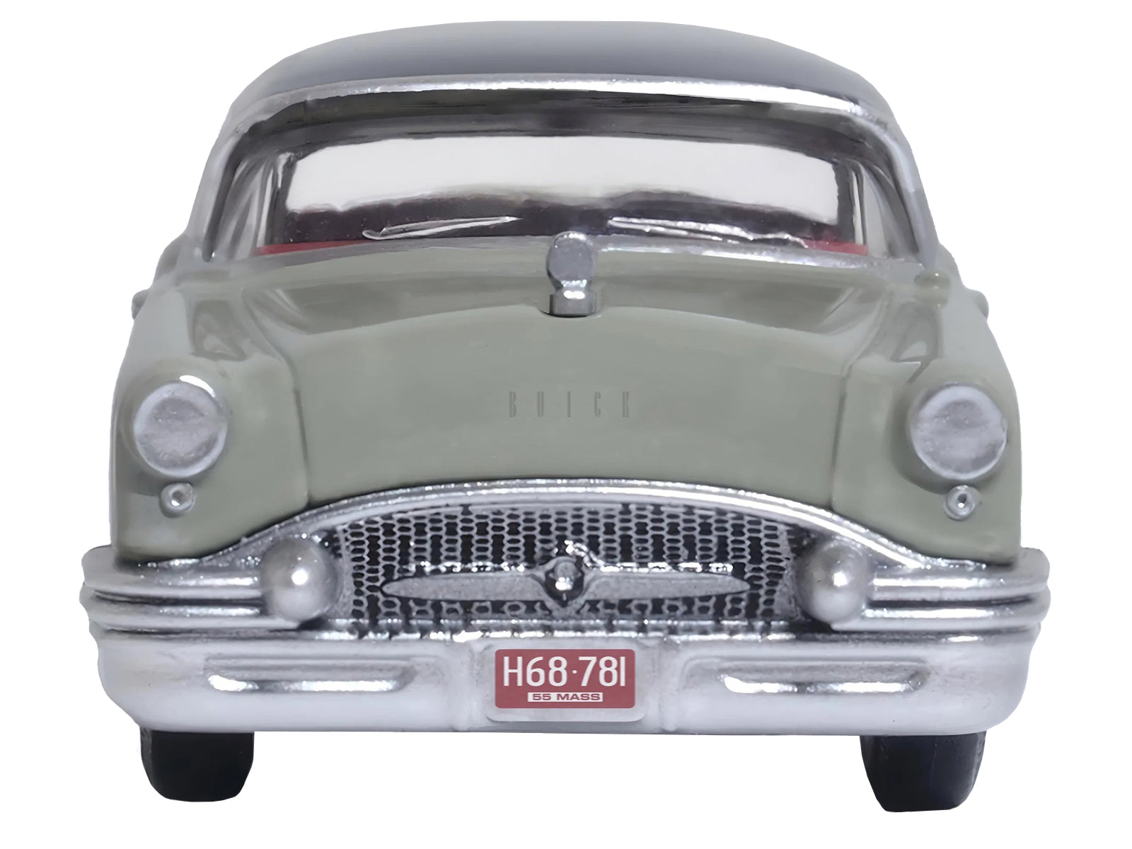 1955 Buick Century Windsor Gray and Dover White with Carlsbad Black Top 1/87 (HO) Scale Diecast Model Car by Oxford Diecast-DiecastModeler.com