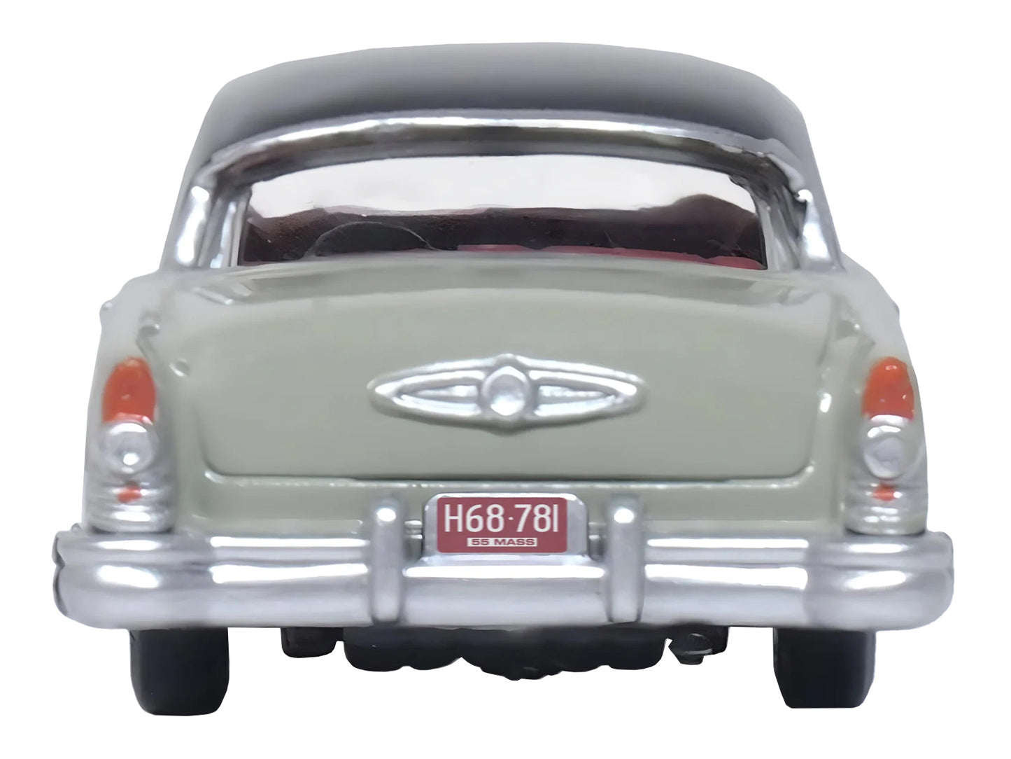 1955 Buick Century Windsor Gray and Dover White with Carlsbad Black Top 1/87 (HO) Scale Diecast Model Car by Oxford Diecast-DiecastModeler.com