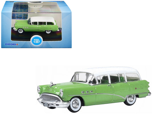 1954 Buick Century Estate Wagon Willow Green and White 1/87 (HO) Scale Diecast Model Car by Oxford Diecast-DiecastModeler.com