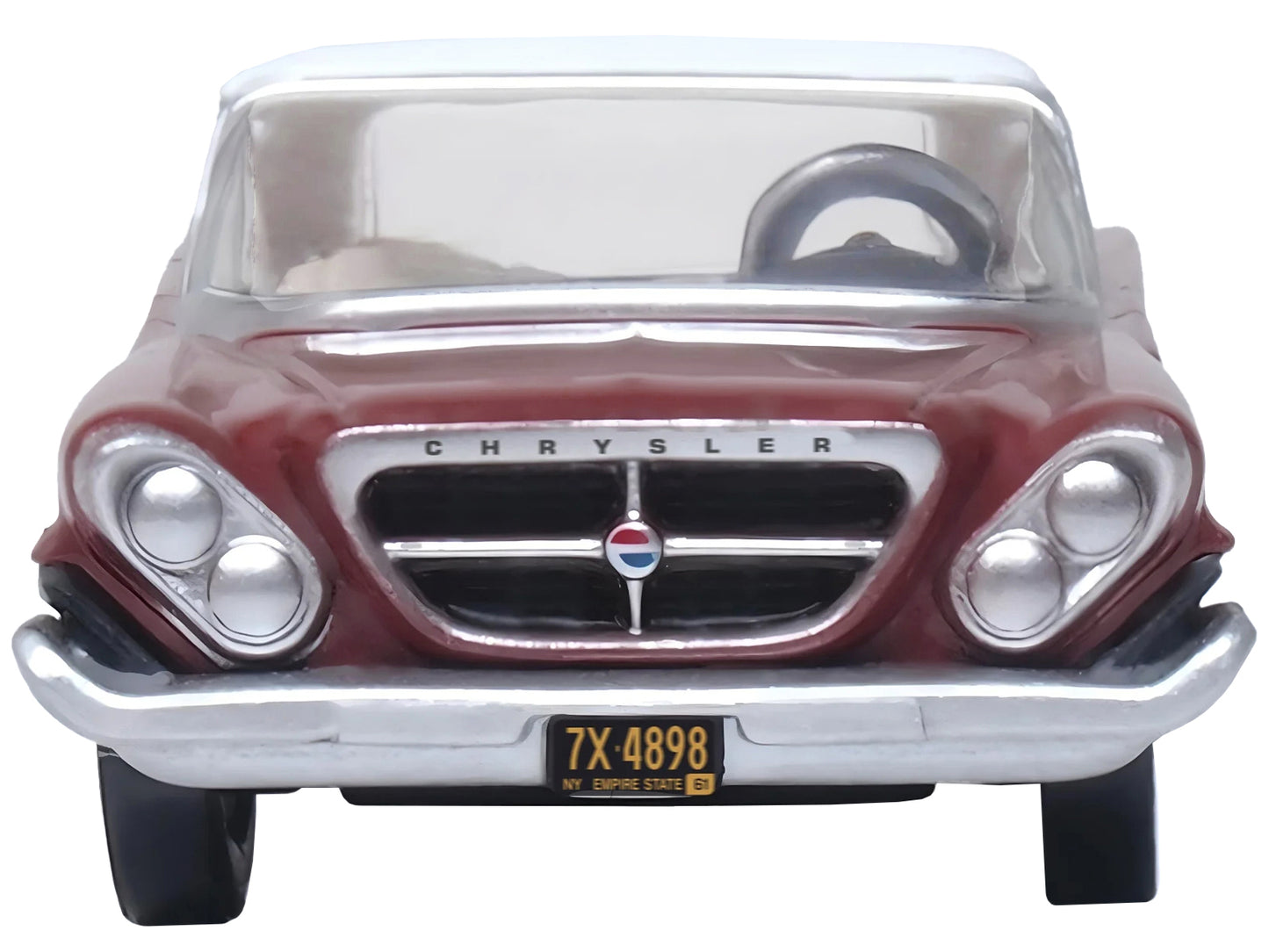 1961 Chrysler 300 Convertible (Closed Top) Cinnamon Brown Metallic with White Top 1/87 (HO) Scale Diecast Model Car by Oxford Diecast-DiecastModeler.com