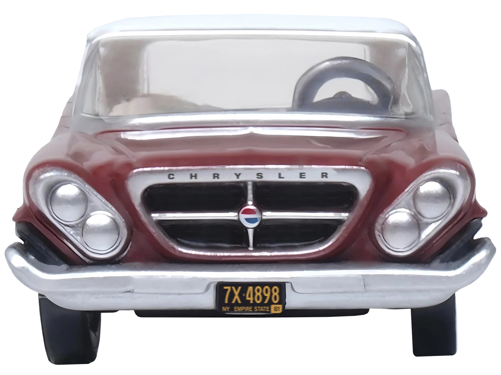 1961 Chrysler 300 Convertible (Closed Top) Cinnamon Brown Metallic with White Top 1/87 (HO) Scale Diecast Model Car by Oxford Diecast-DiecastModeler.com