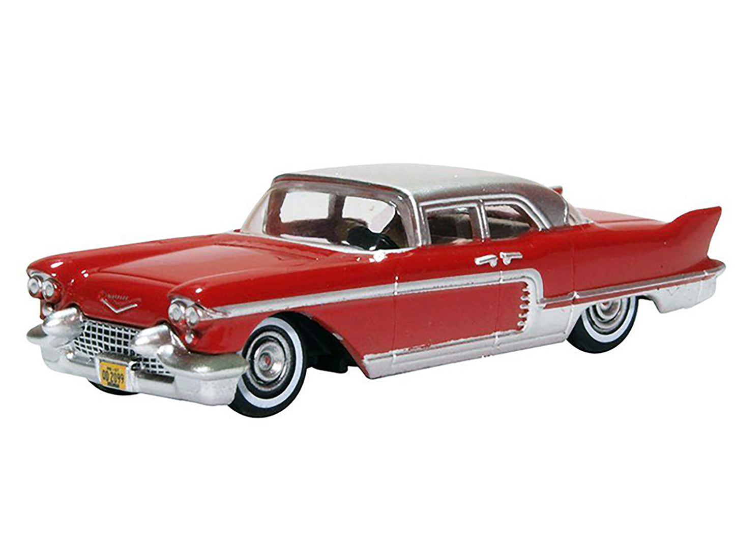 1957 Cadillac Eldorado Brougham Dakota Red with Silver Metallic Top 1/87 (HO) Scale Diecast Model Car by Oxford Diecast
