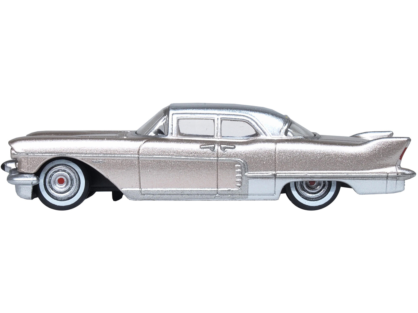 1957 Cadillac Eldorado Brougham Sandalwood Beige Metallic with Silver Top 1/87 (HO) Scale Diecast Model Car by Oxford Diecast-DiecastModeler.com