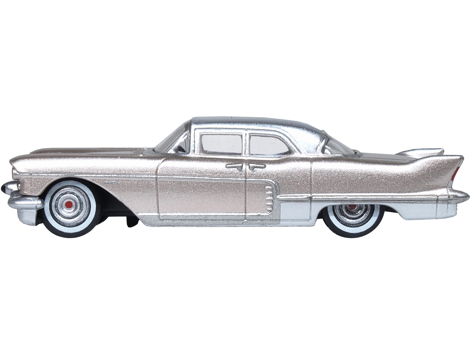 1957 Cadillac Eldorado Brougham Sandalwood Beige Metallic with Silver Top 1/87 (HO) Scale Diecast Model Car by Oxford Diecast-DiecastModeler.com
