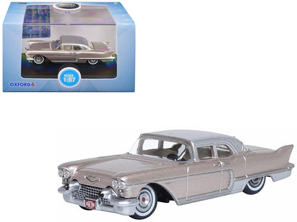 1957 Cadillac Eldorado Brougham Sandalwood Beige Metallic with Silver Top 1/87 (HO) Scale Diecast Model Car by Oxford Diecast-DiecastModeler.com