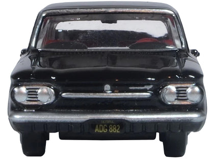 1963 Chevrolet Corvair Coupe Tuxedo Black with Red Interior  1/87 (HO) Scale Diecast Model Car by Oxford Diecast-DiecastModeler.com