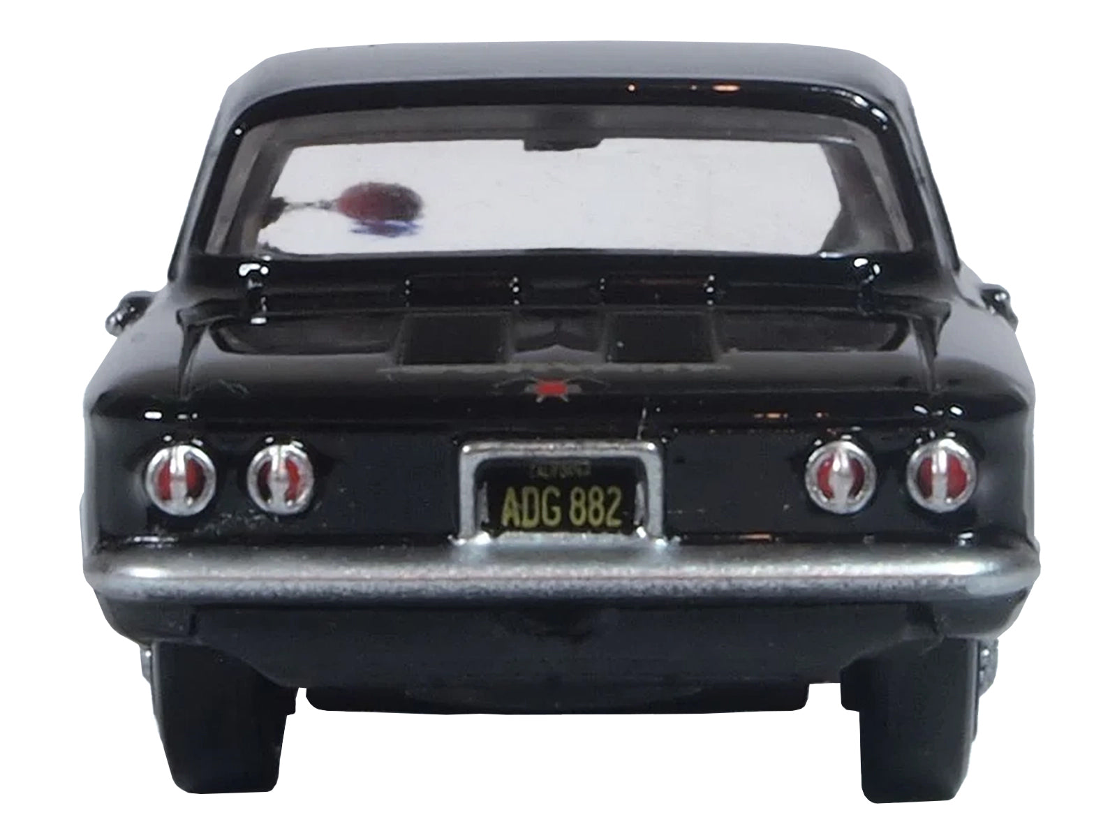 1963 Chevrolet Corvair Coupe Tuxedo Black with Red Interior  1/87 (HO) Scale Diecast Model Car by Oxford Diecast-DiecastModeler.com