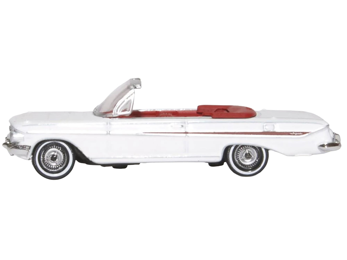 1961 Chevrolet Impala Convertible Ermine White with Roman Red Interior 1/87 (HO) Scale Diecast Model Car by Oxford Diecast-DiecastModeler.com