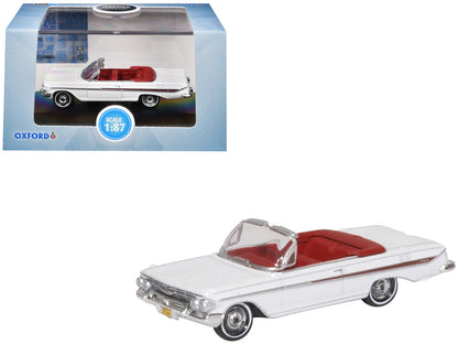 1961 Chevrolet Impala Convertible Ermine White with Roman Red Interior 1/87 (HO) Scale Diecast Model Car by Oxford Diecast