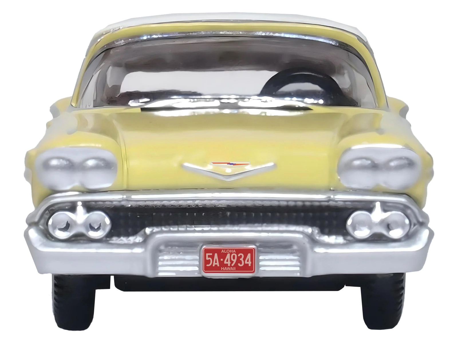 1958 Chevrolet Impala Sport Colonial Cream with Snowcrest White Top 1/87 (HO) Scale Diecast Model Car by Oxford Diecast-DiecastModeler.com