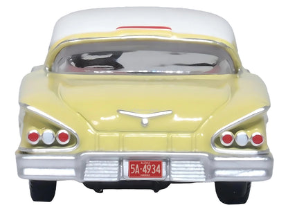 1958 Chevrolet Impala Sport Colonial Cream with Snowcrest White Top 1/87 (HO) Scale Diecast Model Car by Oxford Diecast-DiecastModeler.com