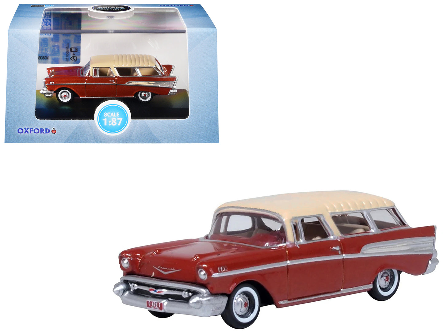 1957 Chevrolet Nomad Adobe Beige with Sierra Gold Top 1/87 (HO) Scale Diecast Model Car by Oxford Diecast-DiecastModeler.com