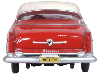 1955 Chrysler New Yorker Deluxe St. Regis Tango Red and Platinum Metallic 1/87 (HO) Scale Diecast Model Car by Oxford Diecast-DiecastModeler.com
