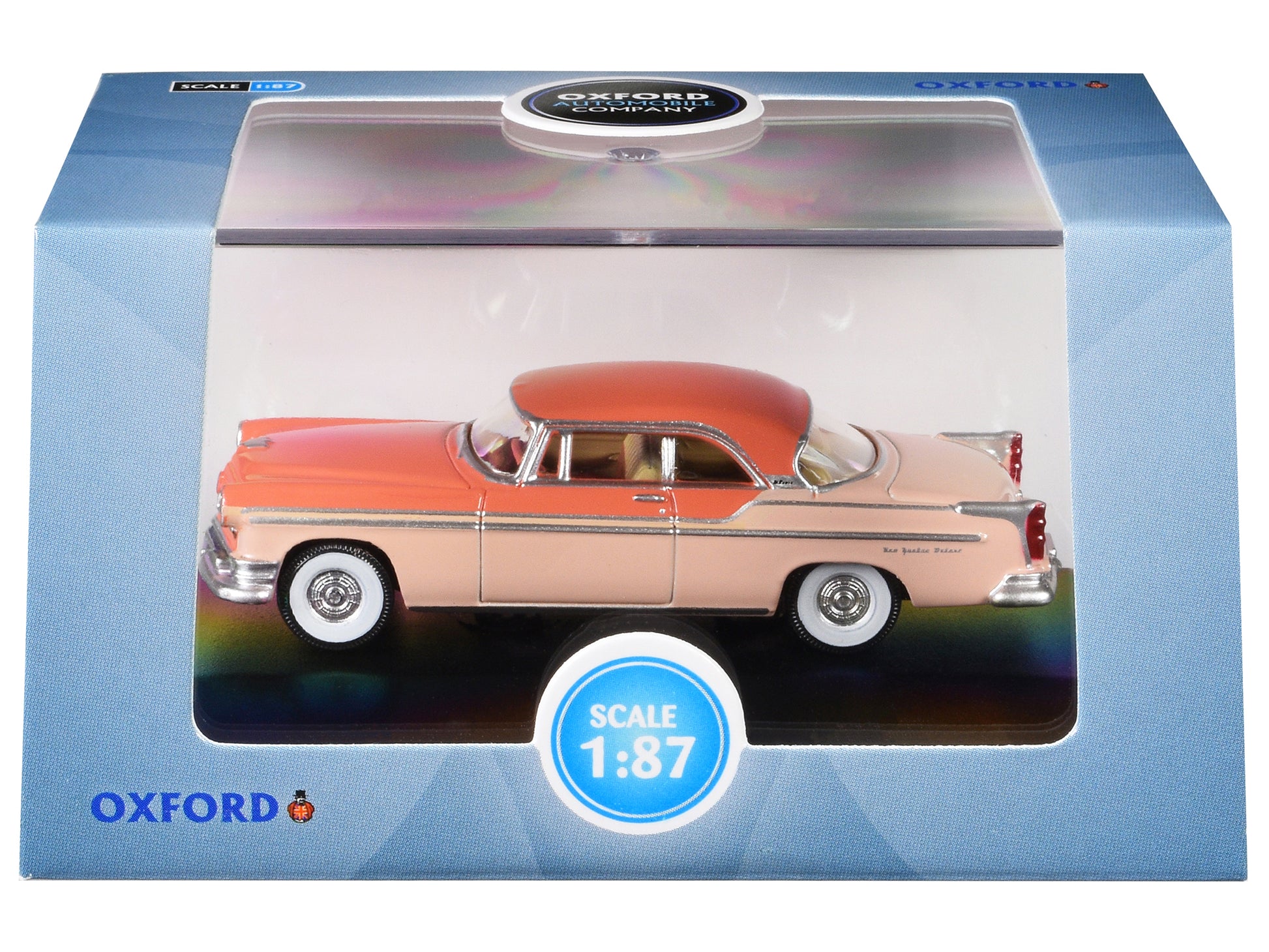 1955 Chrysler New Yorker Deluxe St. Regis Desert Sand and Canyon Tan 1/87 (HO) Scale Diecast Model Car by Oxford Diecast-DiecastModeler.com