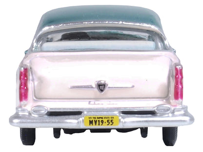 1955 Chrysler New Yorker Deluxe St. Regis Jade Green Metallic and Cream 1/87 (HO) Scale Diecast Model Car by Oxford Diecast