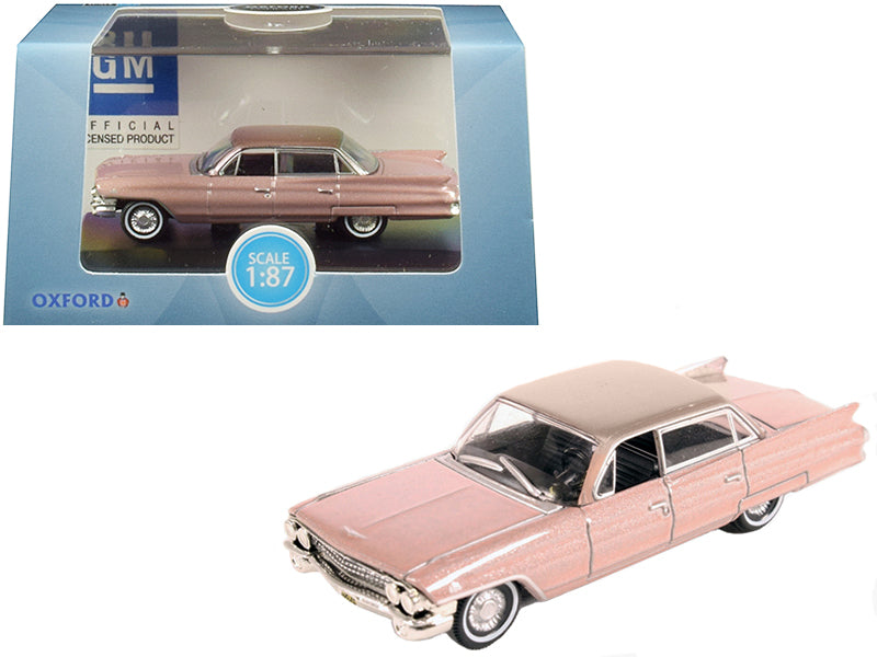 1961 Cadillac Sedan DeVille Metallic Pink 1/87 (HO) Scale Diecast Model Car by Oxford Diecast-DiecastModeler.com