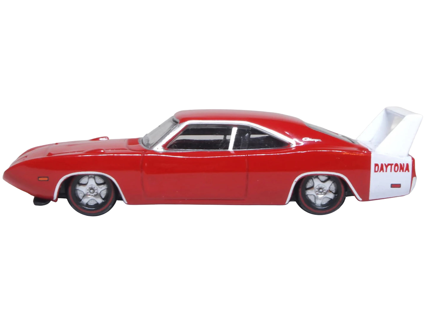 1969 Dodge Charger Daytona Red with White Stripe 1/87 (HO) Scale Diecast Model Car by Oxford Diecast-DiecastModeler.com
