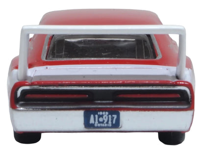 1969 Dodge Charger Daytona Red with White Stripe 1/87 (HO) Scale Diecast Model Car by Oxford Diecast-DiecastModeler.com