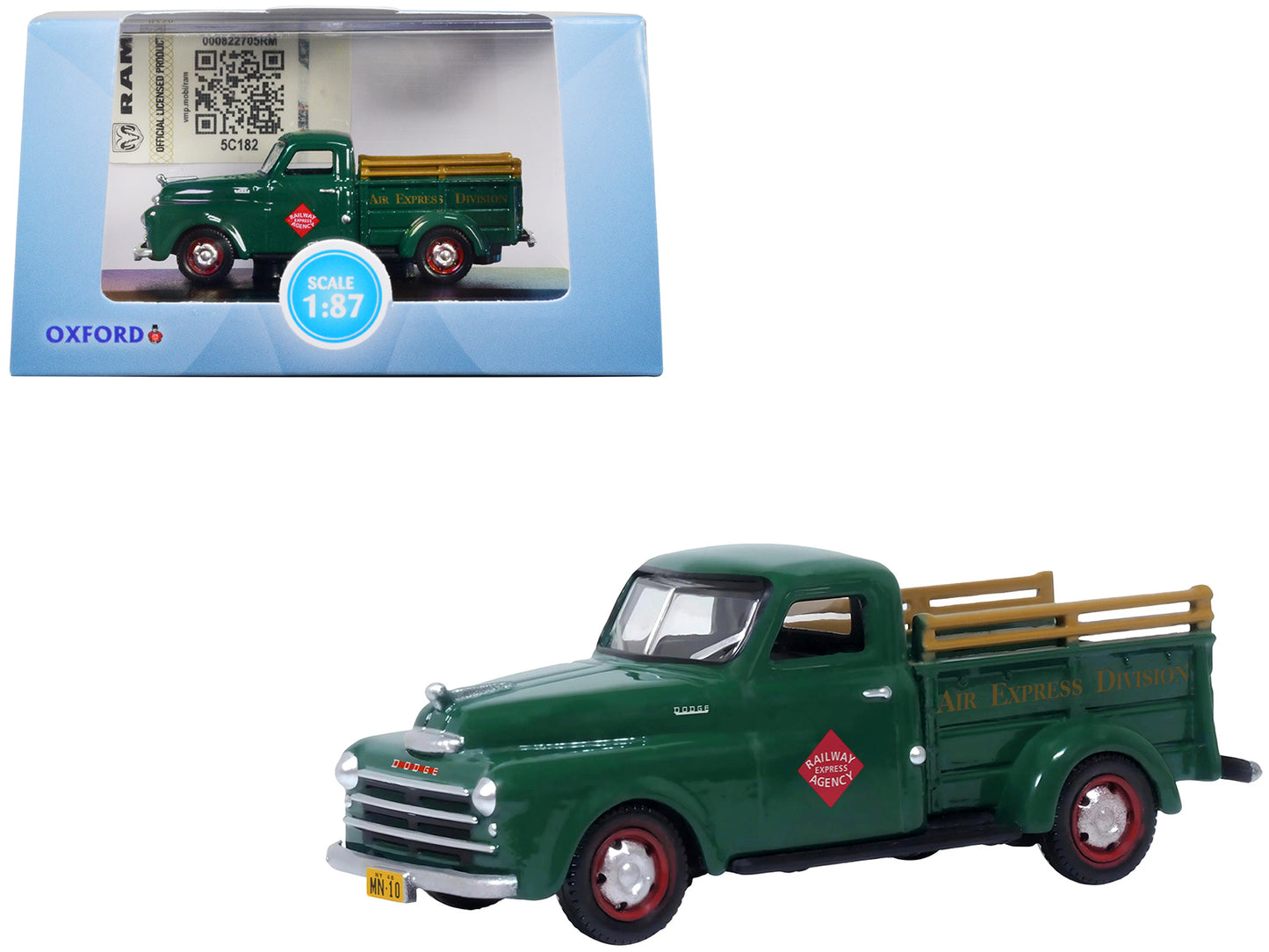 1948 Dodge B-1B Pickup Truck Green "Railway Express Agency" 1/87 (HO) Scale Diecast Model Car by Oxford Diecast