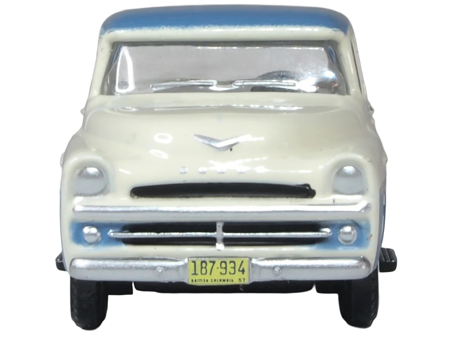 1957 Dodge D100 Sweptside Pickup Truck Ice Blue and Glacier White 1/87 (HO) Scale Diecast Model Car by Oxford Diecast
